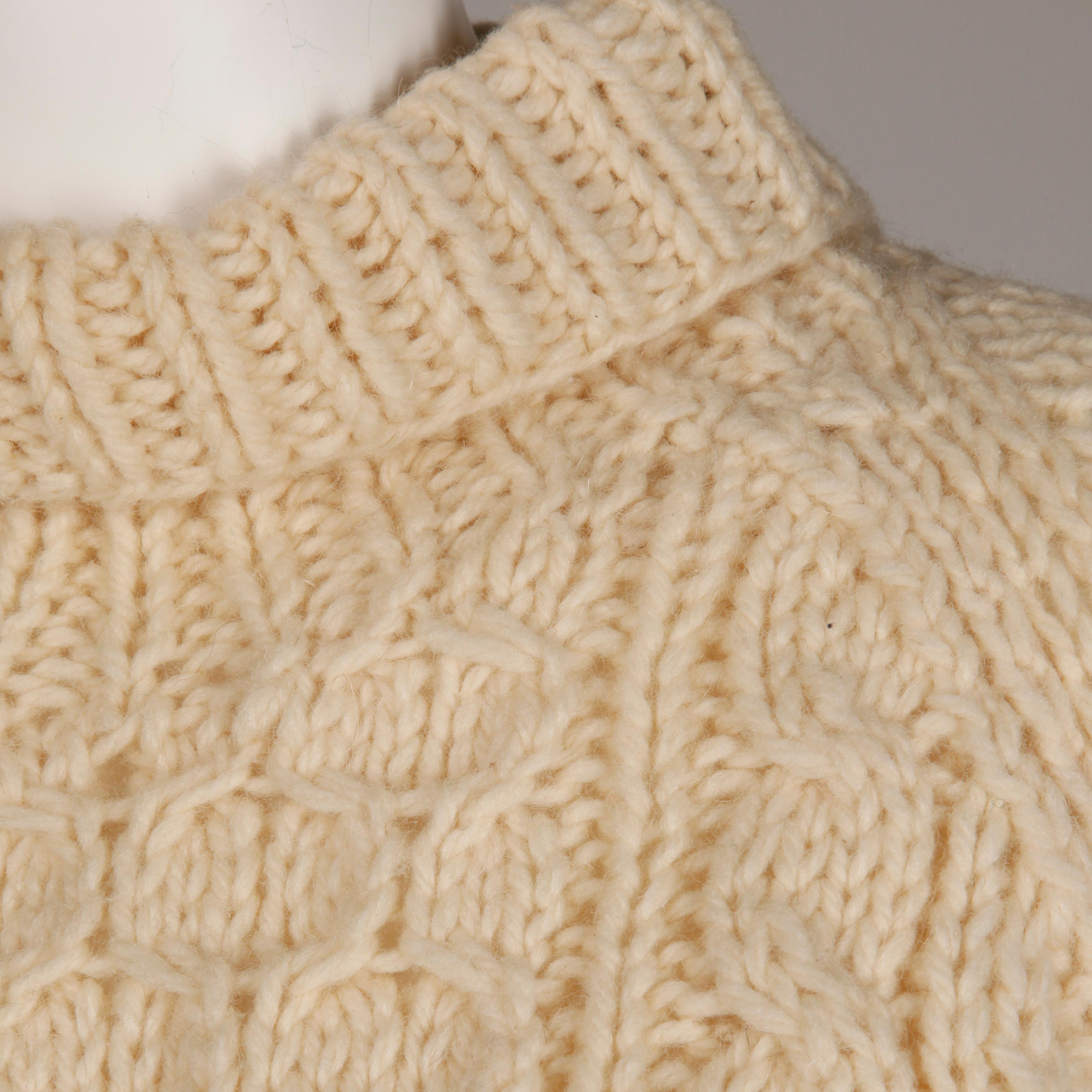 Beige 1960s Marietta Larsen Vintage Chunky Hand Knit 100% Wool Sweater or Jumper