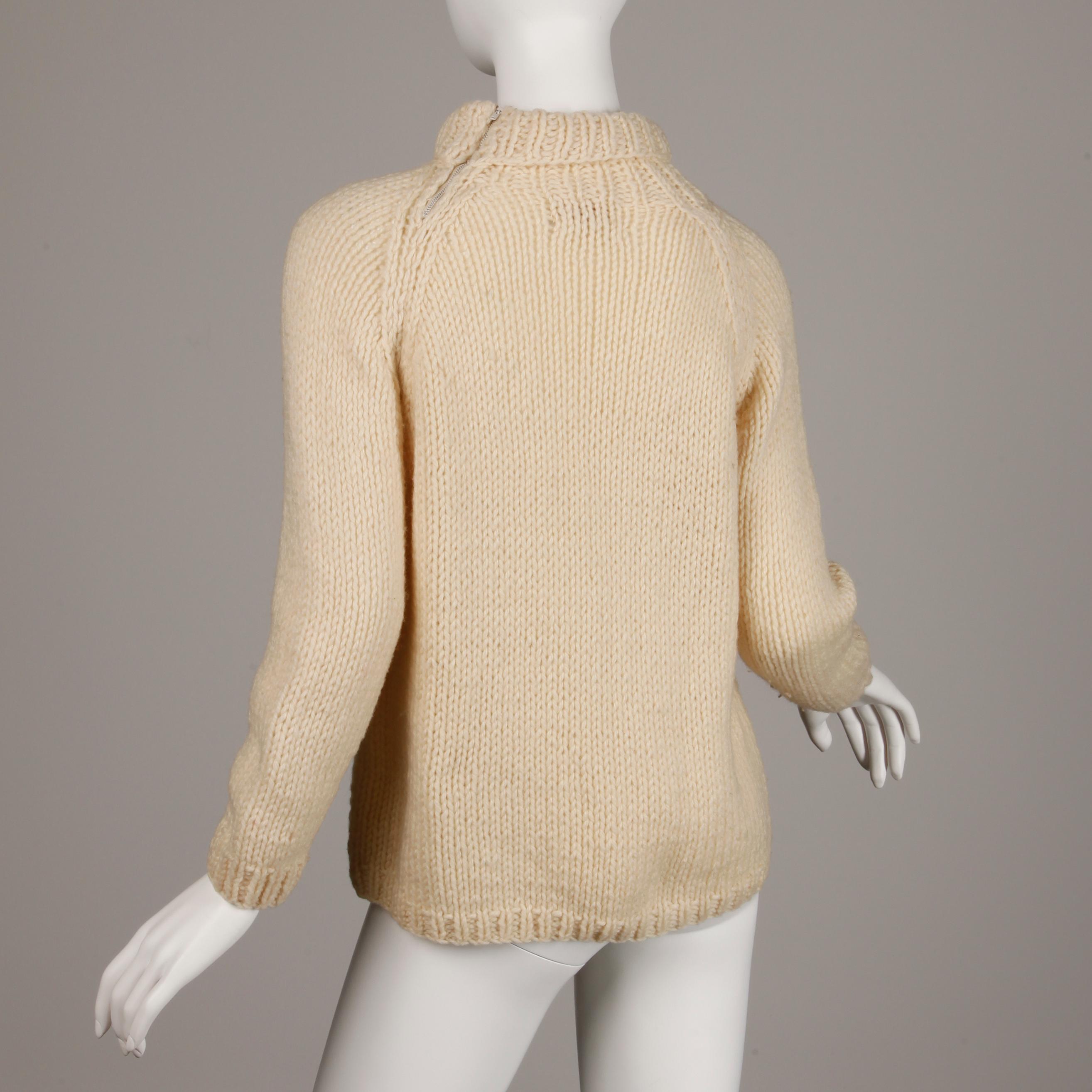 1960s Marietta Larsen Vintage Chunky Hand Knit 100% Wool Sweater or Jumper In Excellent Condition In Sparks, NV