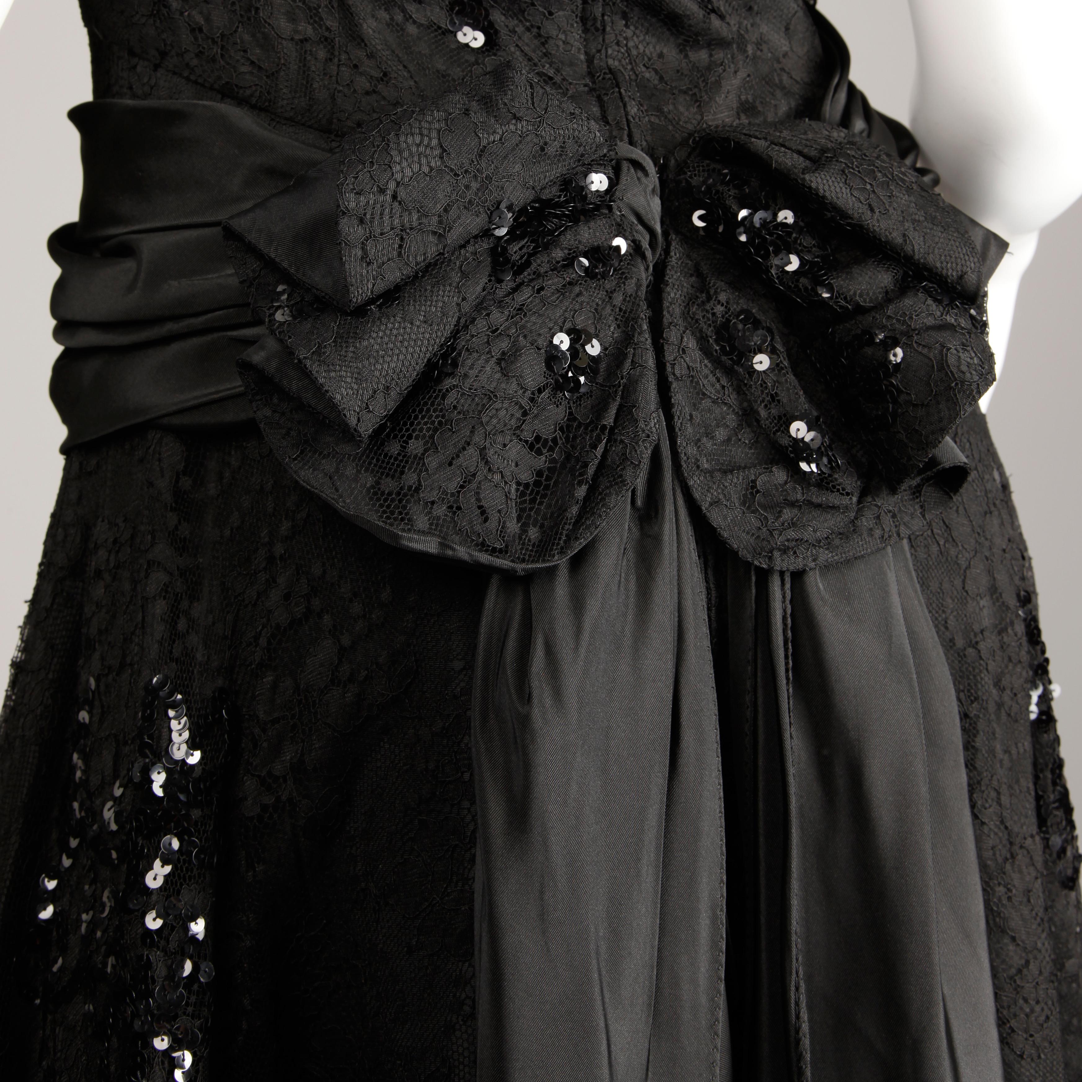 1940s Jack Herzog Vintage Black Lace + Sequin Embellished Evening Gown ...