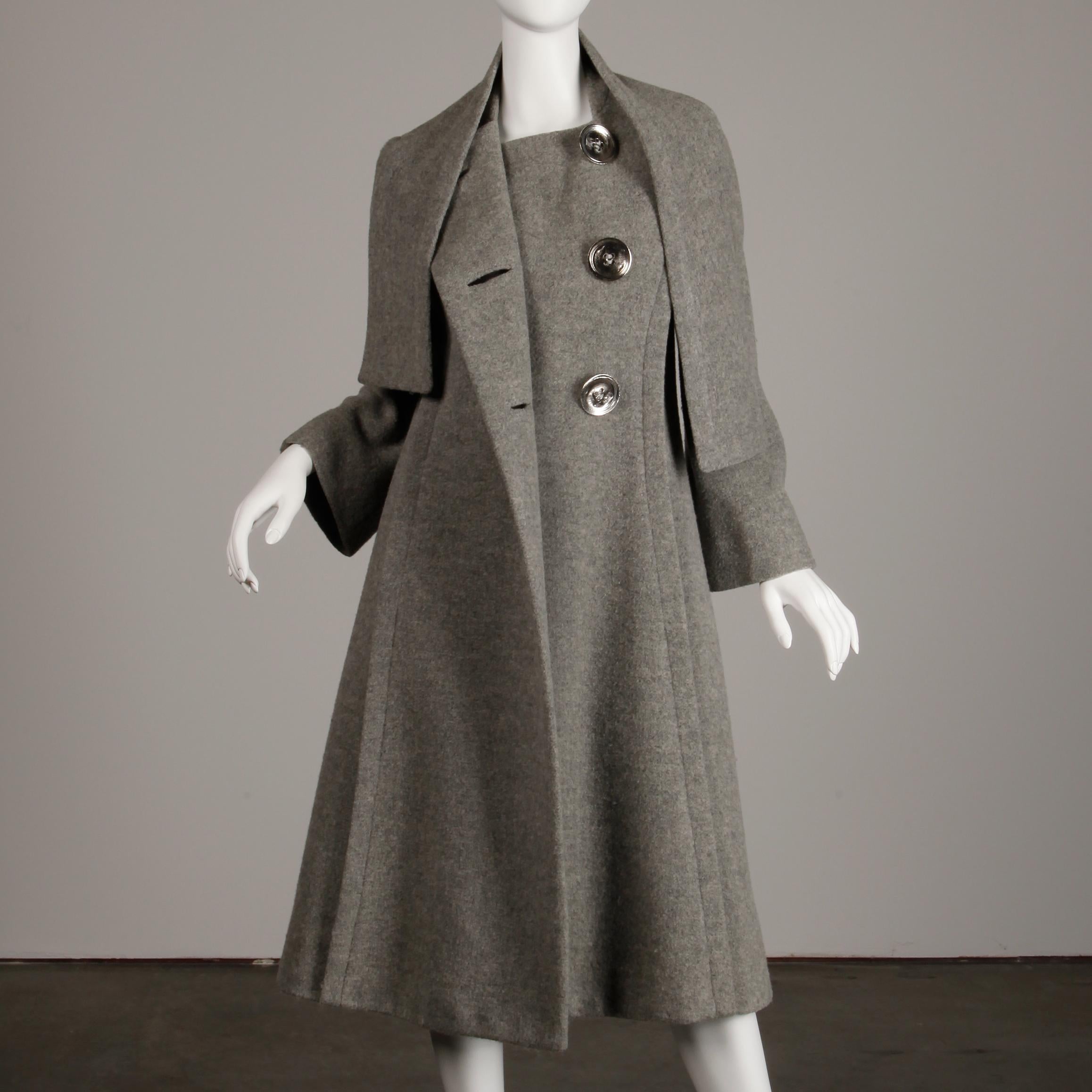 wool coat with attached scarf