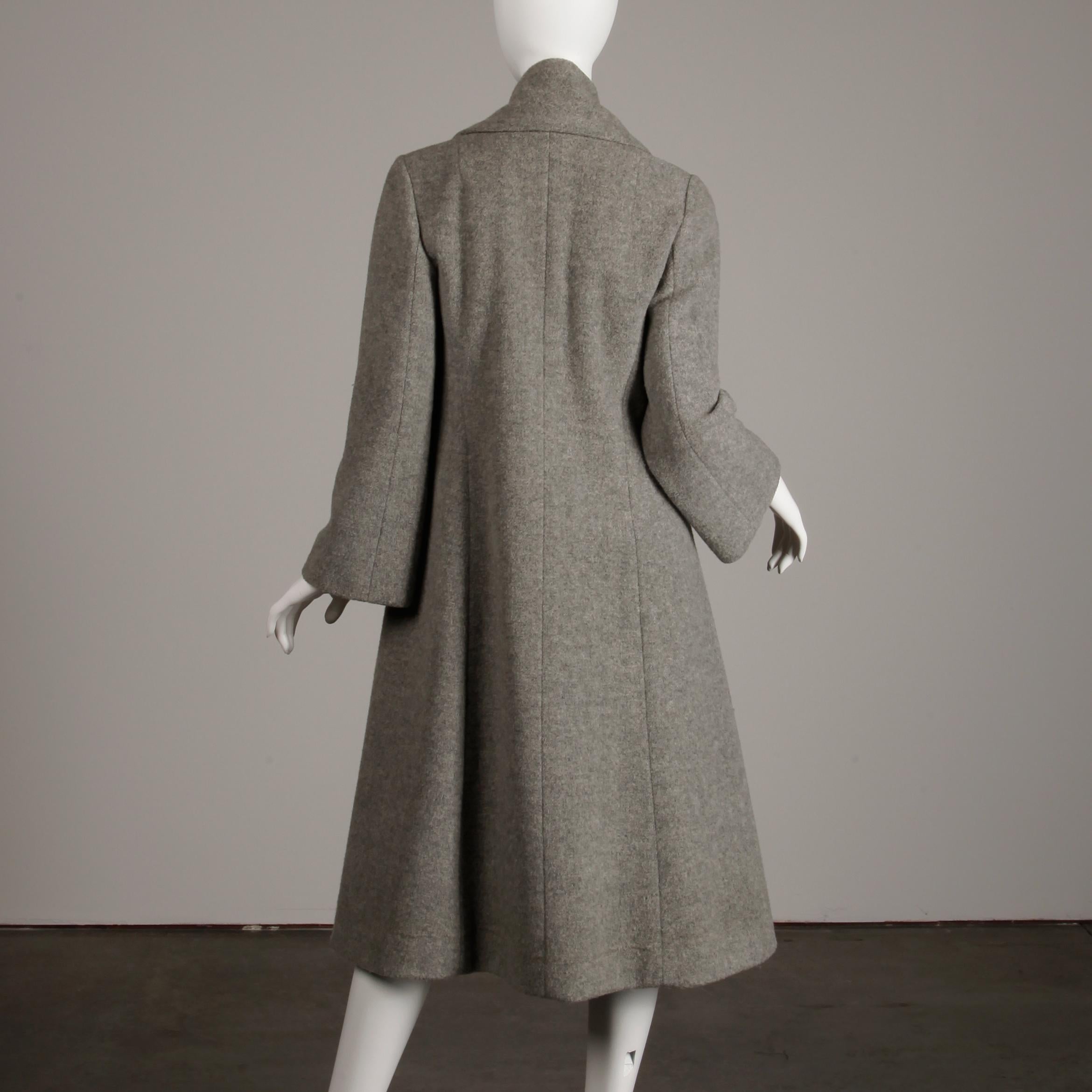 1970s Pauline Trigere Vintage Gray Wool Asymmetric Coat with Attached Scarf 4
