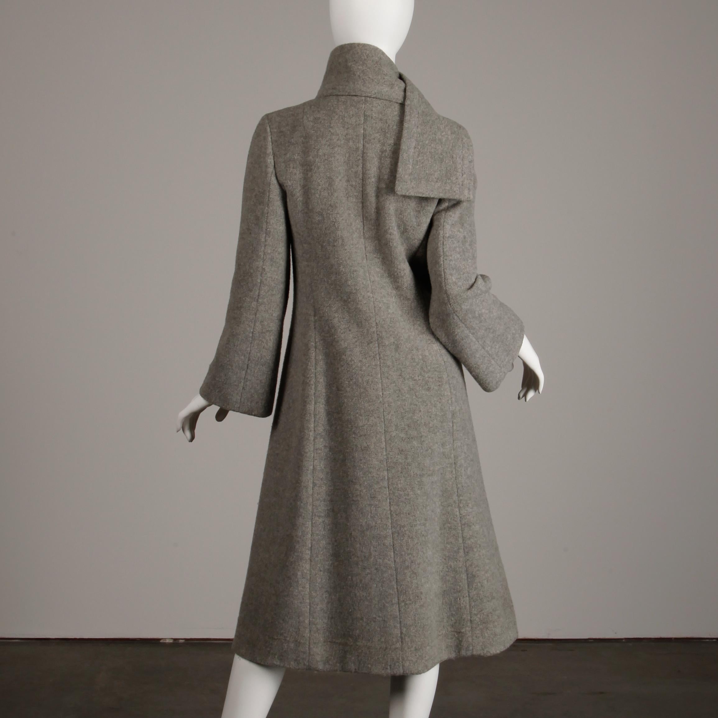 1970s Pauline Trigere Vintage Gray Wool Asymmetric Coat with Attached Scarf 5