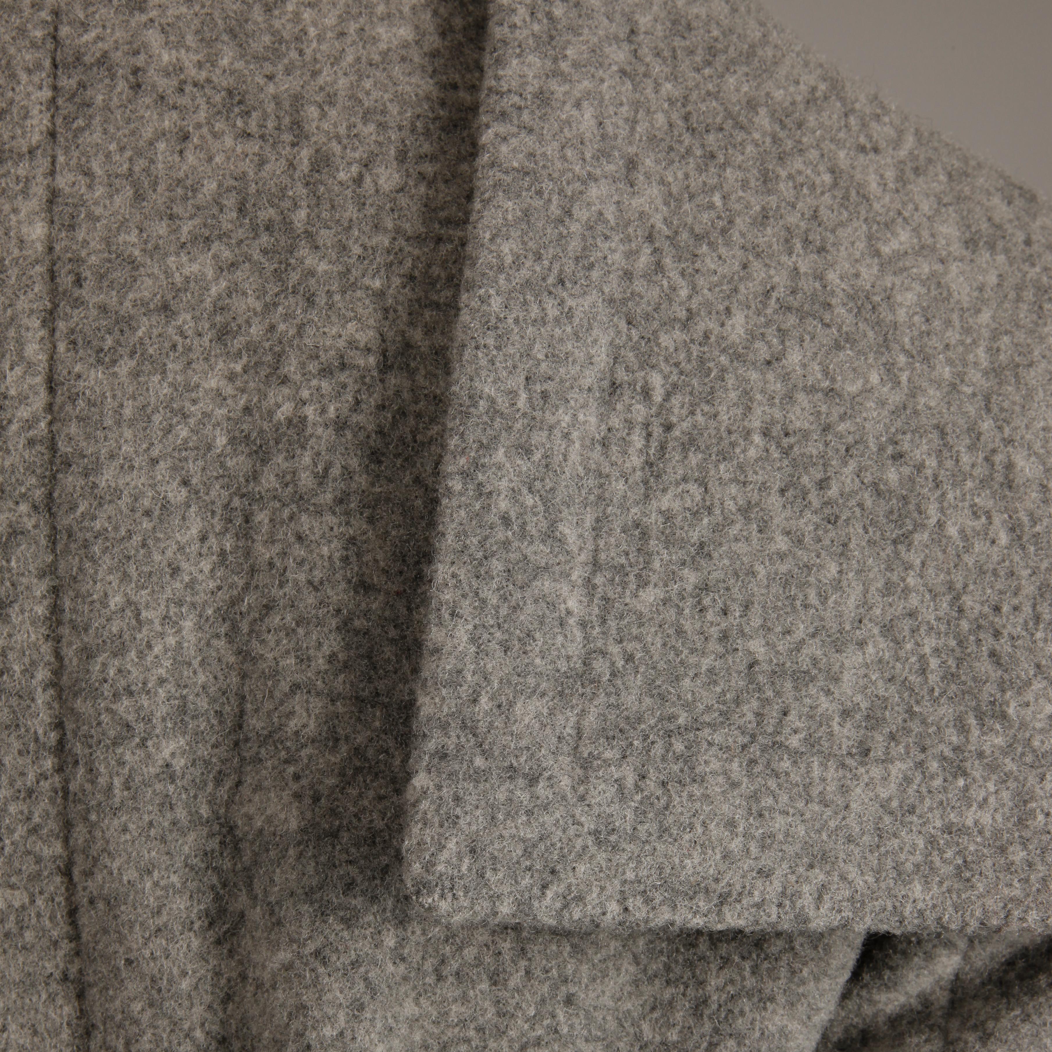 1970s Pauline Trigere Vintage Gray Wool Asymmetric Coat with Attached Scarf