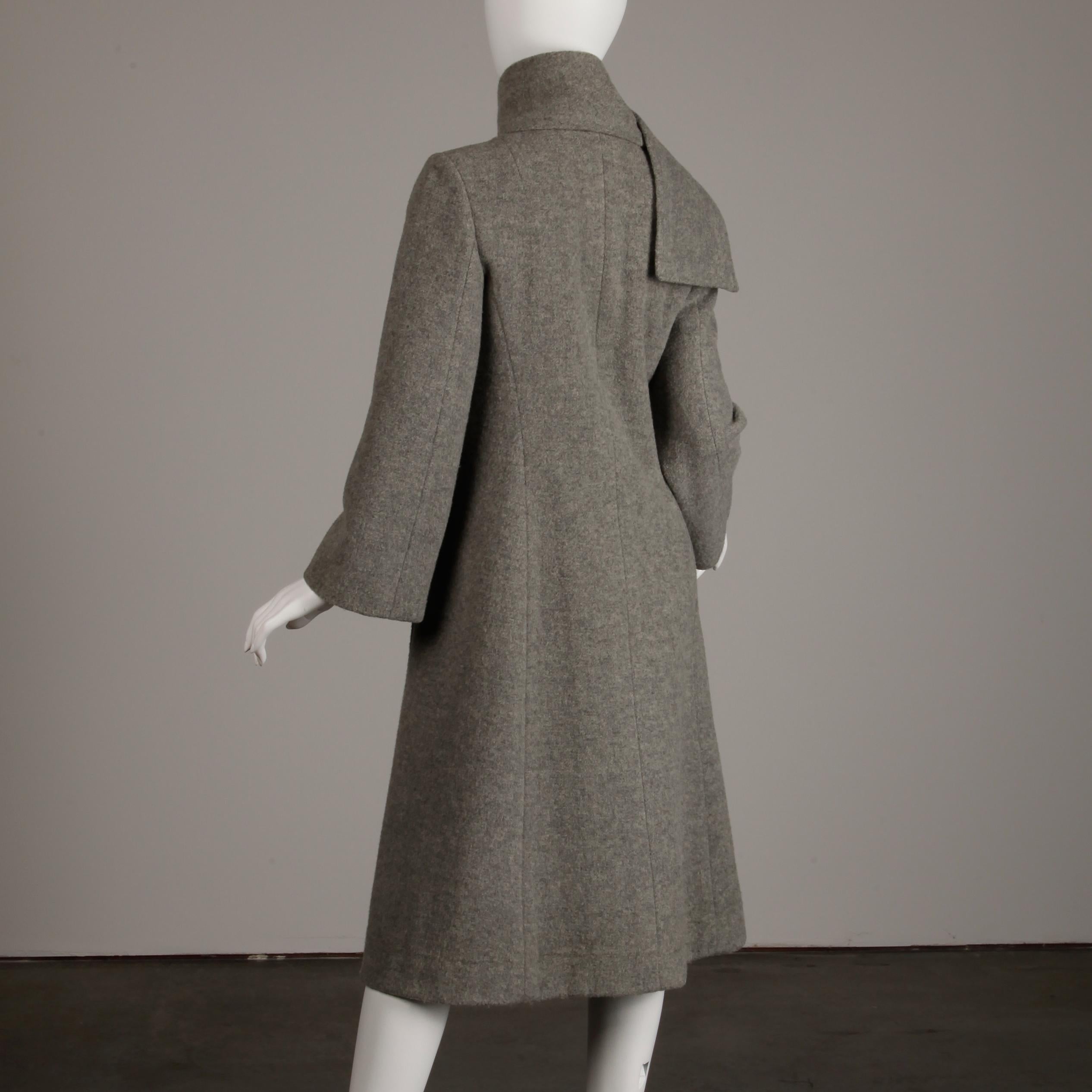 1970s Pauline Trigere Vintage Gray Wool Asymmetric Coat with Attached Scarf 3