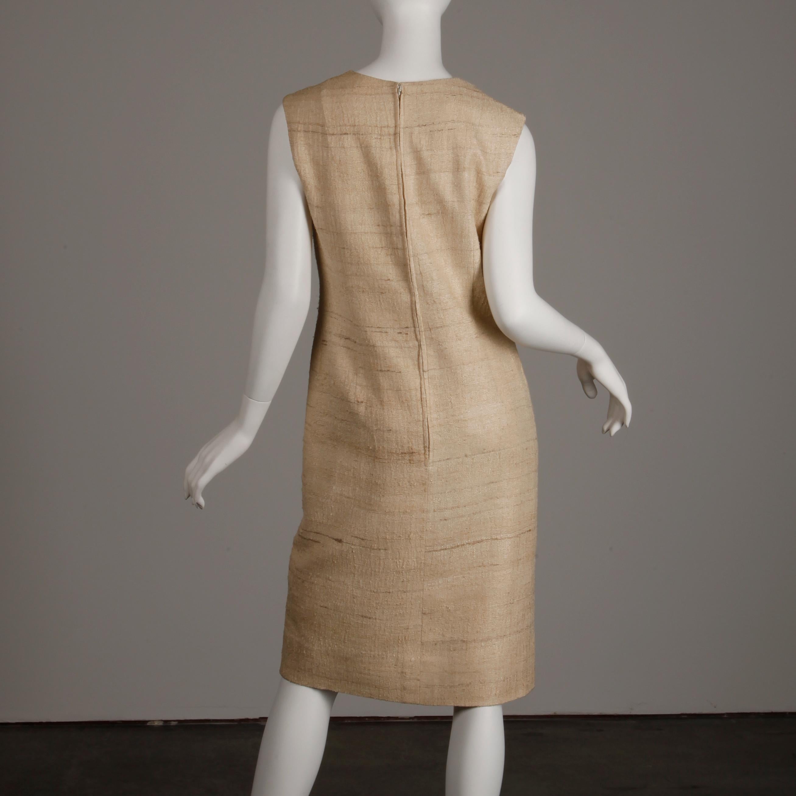1960s Lilli Ann Vintage Neutral Raw Silk Coat + Dress 2-Piece Ensemble 7