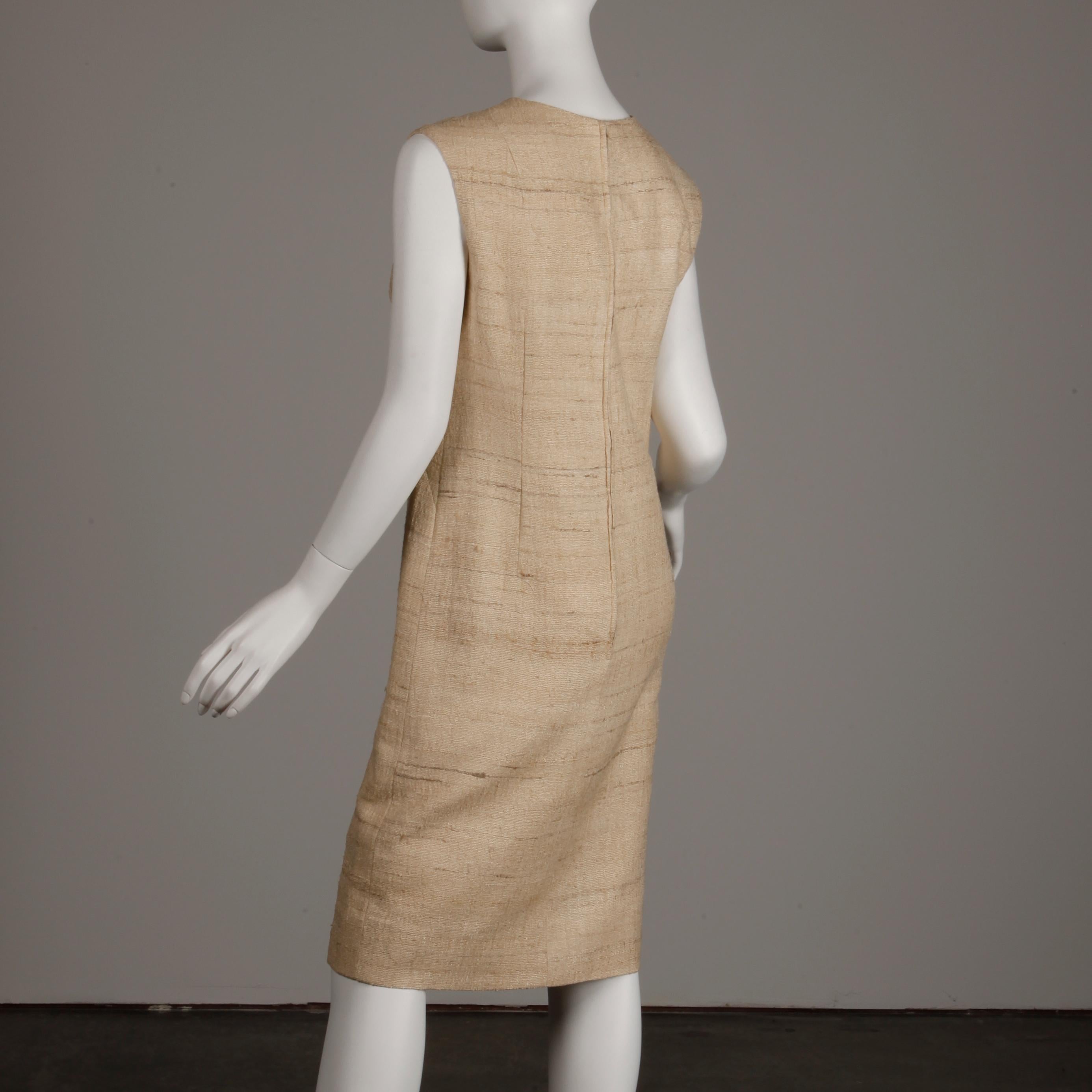 1960s Lilli Ann Vintage Neutral Raw Silk Coat + Dress 2-Piece Ensemble 6