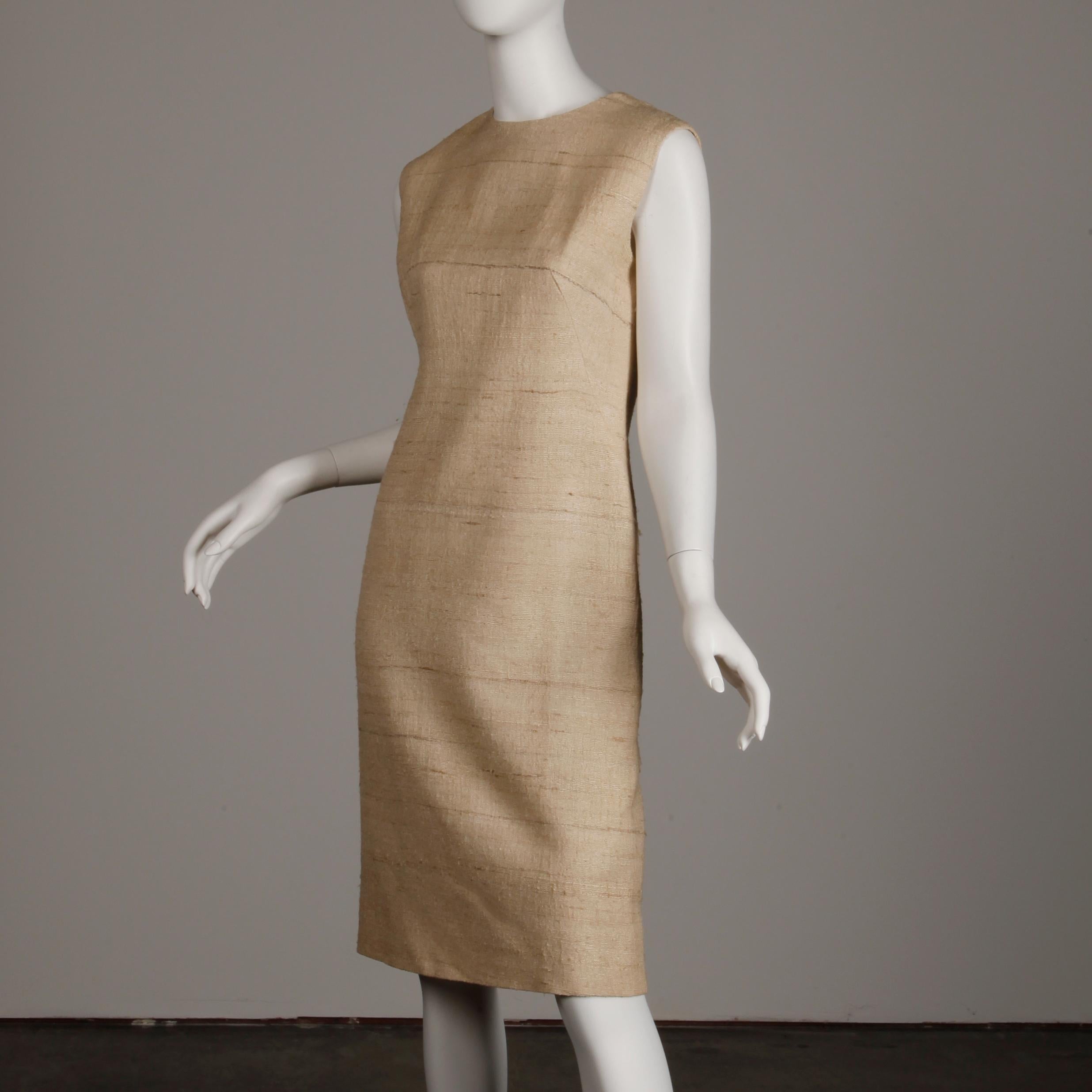 1960s Lilli Ann Vintage Neutral Raw Silk Coat + Dress 2-Piece Ensemble 5
