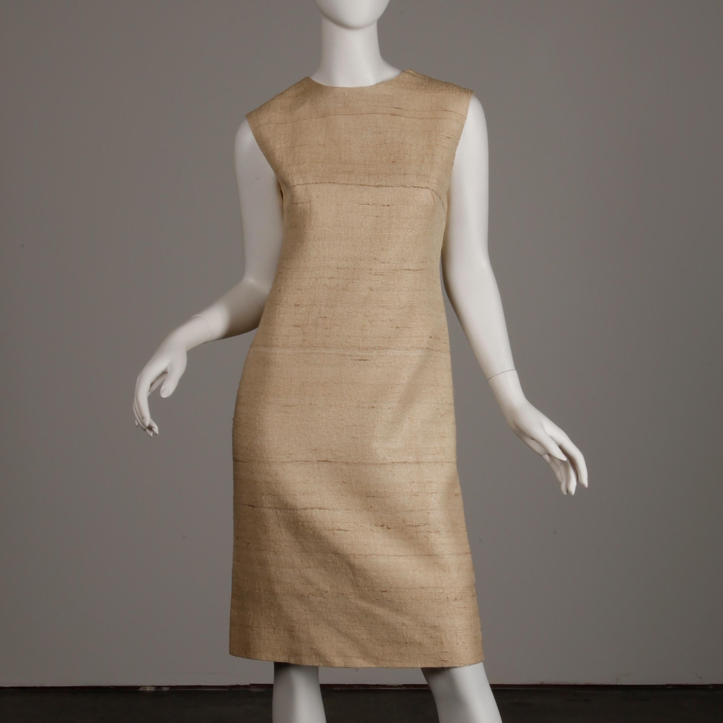 1960s Lilli Ann Vintage Neutral Raw Silk Coat + Dress 2-Piece Ensemble In Good Condition In Sparks, NV