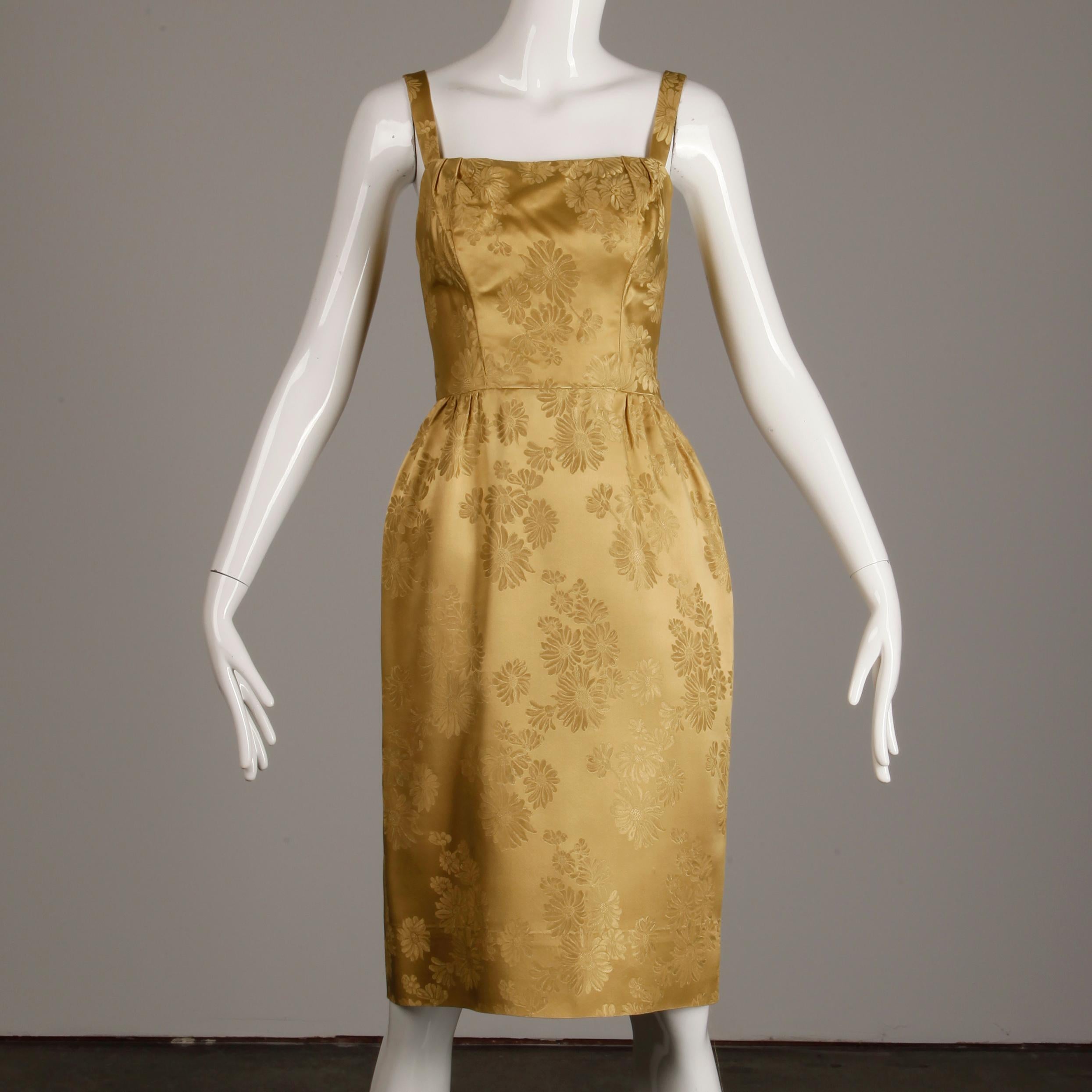 Brown 1960s Vintage Gold Brocade Convertible 2-Piece Cocktail Dress