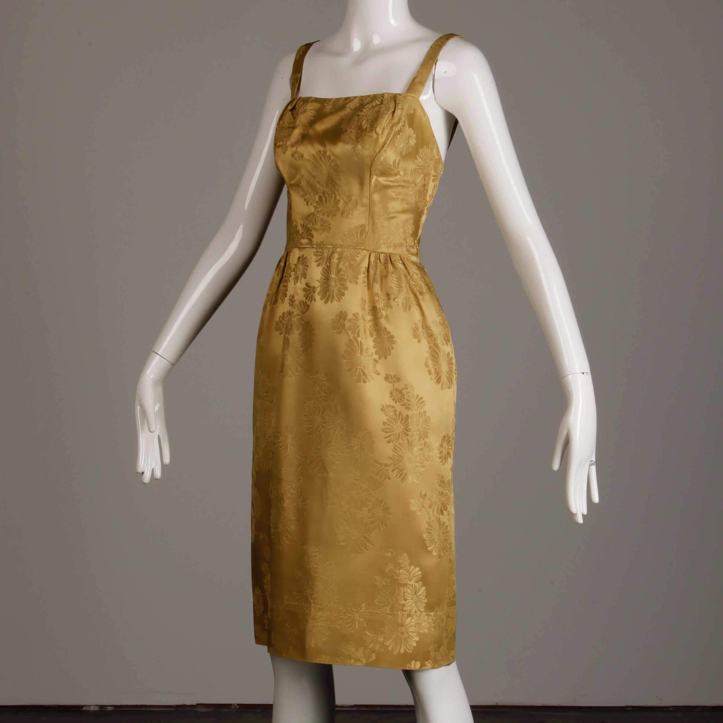 1960s Vintage Gold Brocade Convertible 2-Piece Cocktail Dress In Excellent Condition In Sparks, NV