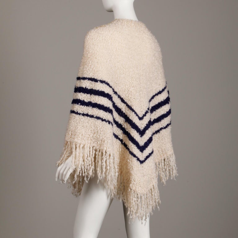 1970s Roos Atkins Vintage Wool Knit Sweater Poncho or Cape with Fringe ...