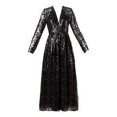 Evelyn Byrnes Robe vintage longue à sequins noirs, années 1970