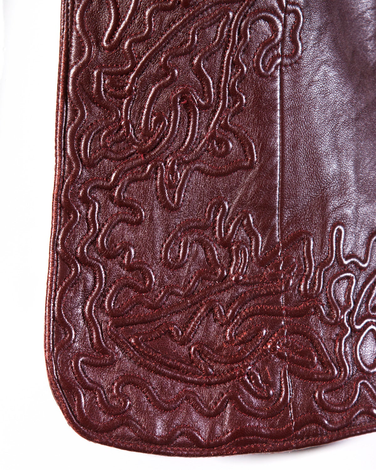 Oscar de la Renta Numbered Vintage Embossed Burgundy Leather Jacket 3