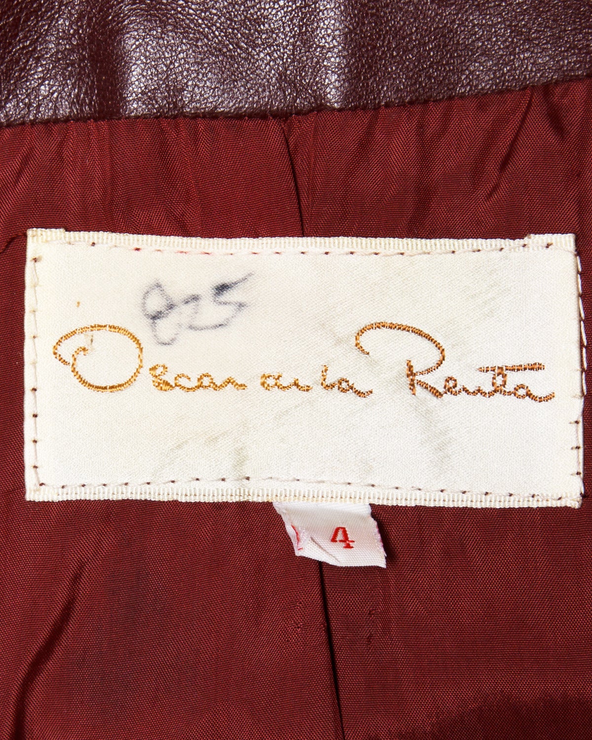 Oscar de la Renta Numbered Vintage Embossed Burgundy Leather Jacket 4