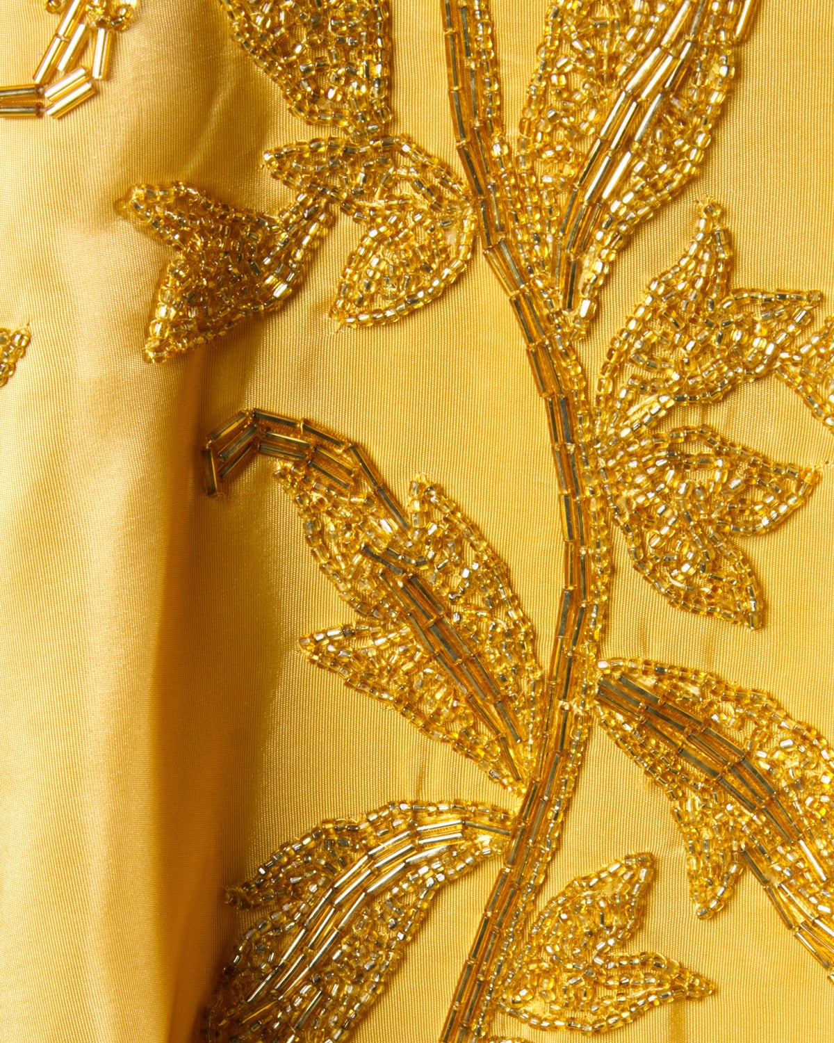 Vintage 1950s 50s Gold Yellow Hand-Beaded Couture Silk Cocktail Dress In Excellent Condition In Sparks, NV