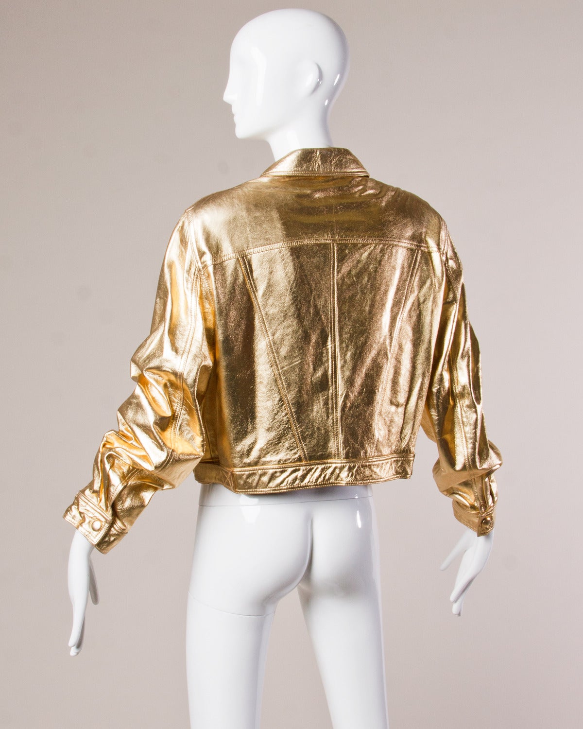 Brown Lillie Rubin Vintage 1980s Metallic Gold Leather Jacket