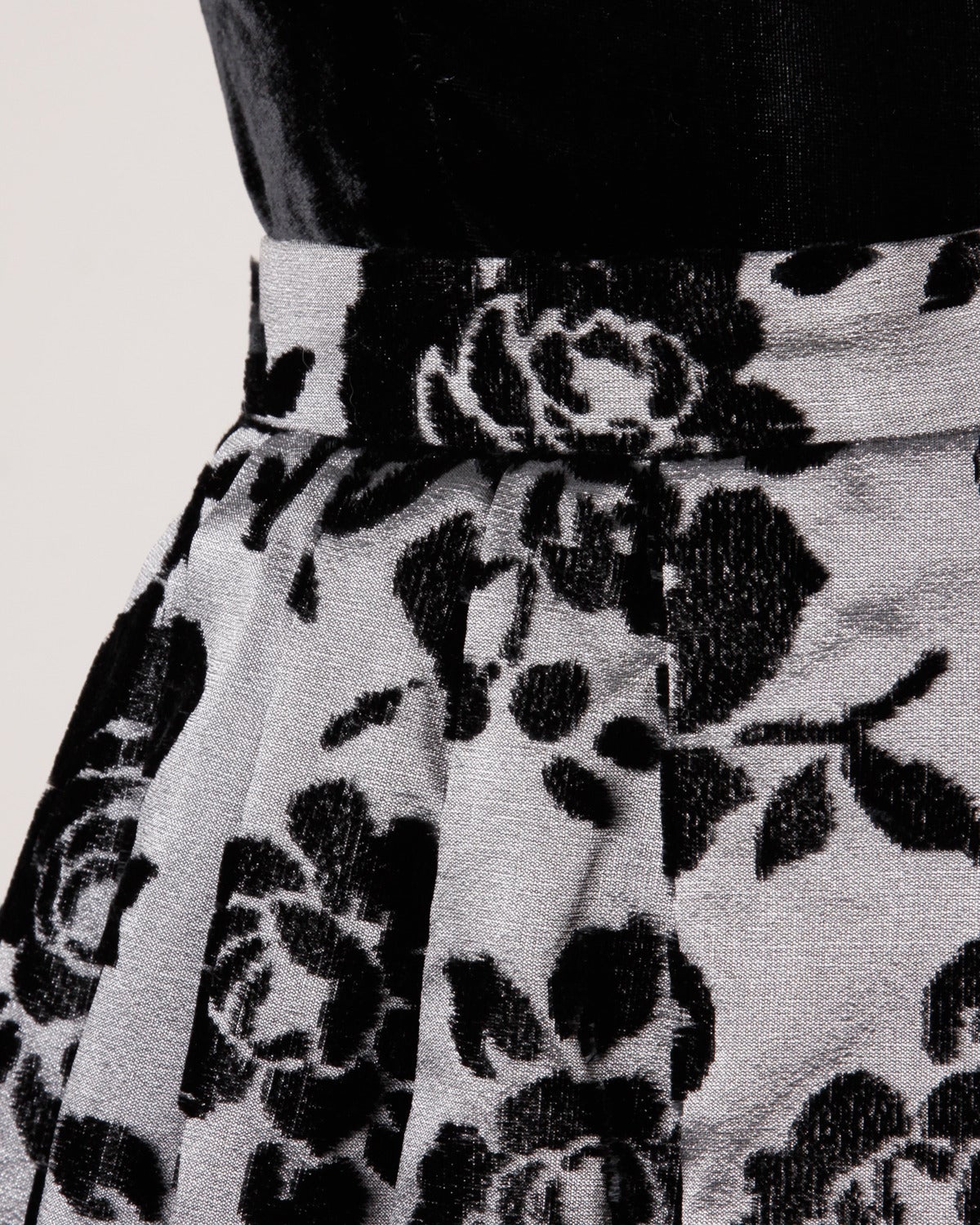 Women's Vintage 1950s French Couture Flocked Silk Velvet Top + Skirt Ensemble