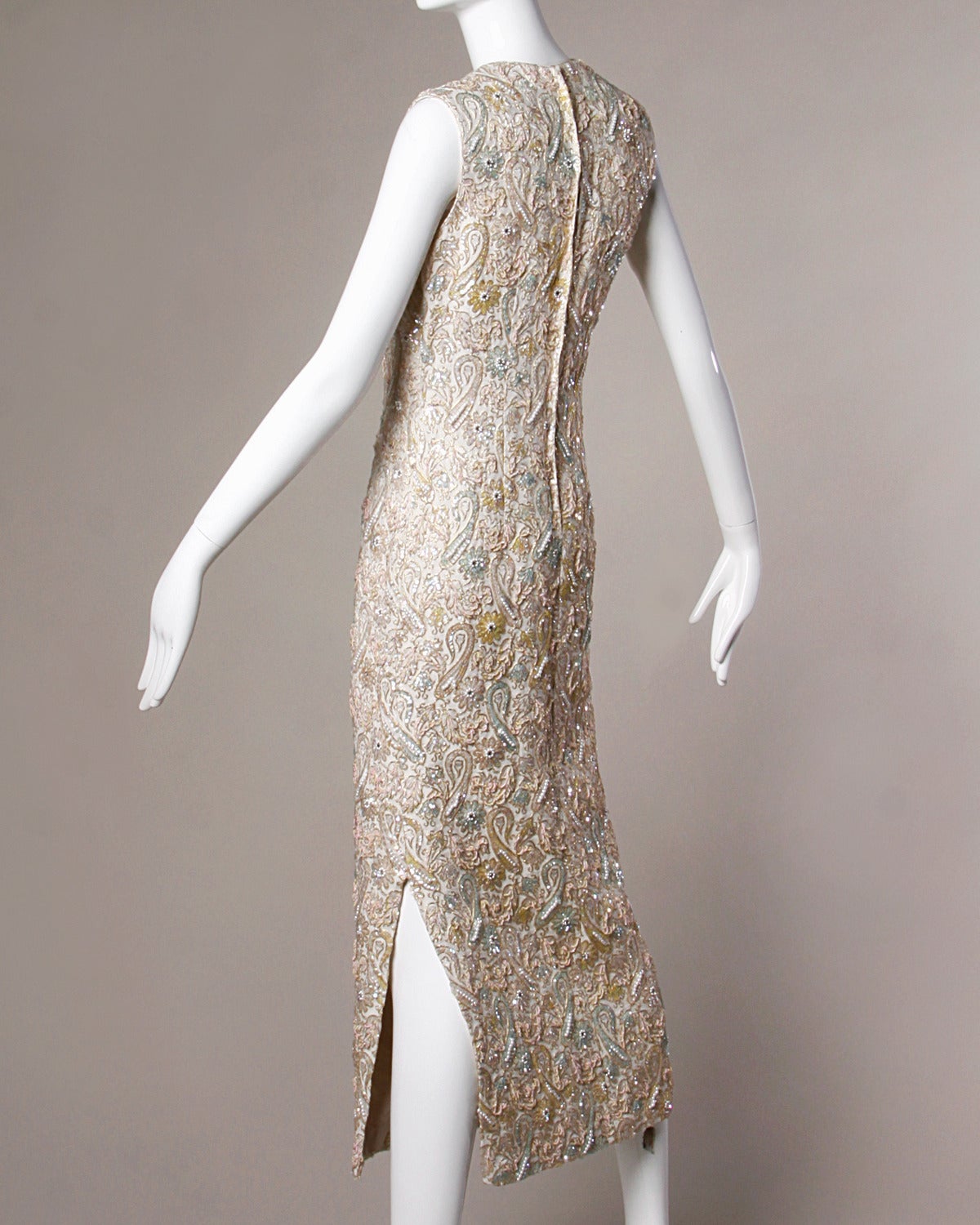 Women's Vintage 1960s Sequin, Beaded + Embroidered Heavily Embellished Maxi Dress