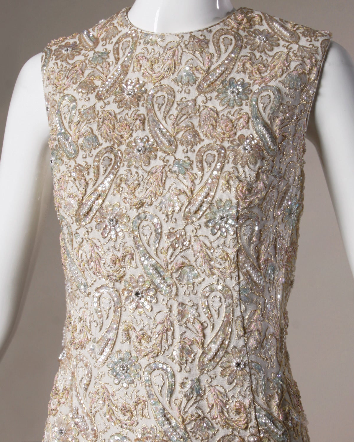 Vintage 1960s Sequin, Beaded + Embroidered Heavily Embellished Maxi Dress