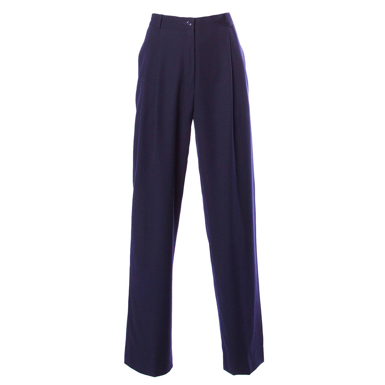 Valentino Vintage Navy Blue High Waisted Pleated Trousers For Sale