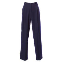 Valentino Vintage Navy Blue High Waisted Pleated Trousers