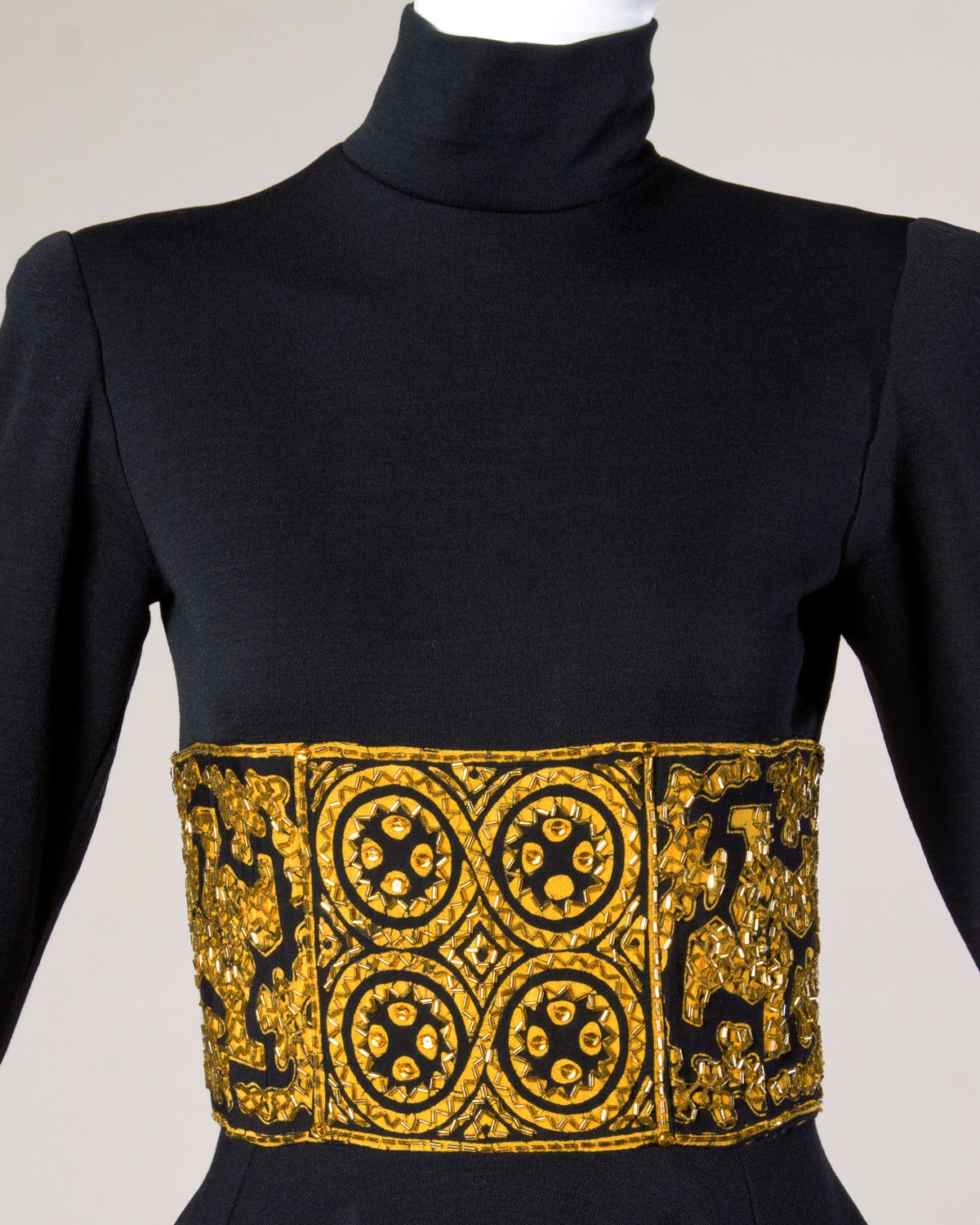 Bob Mackie Vintage 1990s Black + Gold Beaded Wool Knit Dress In Excellent Condition In Sparks, NV