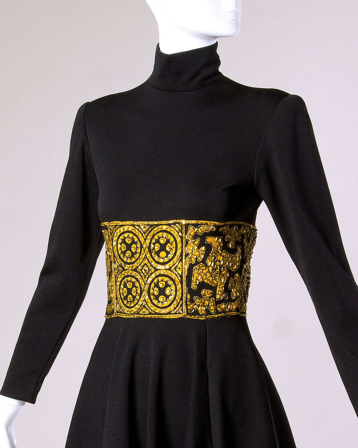 Women's Bob Mackie Vintage 1990s Black + Gold Beaded Wool Knit Dress