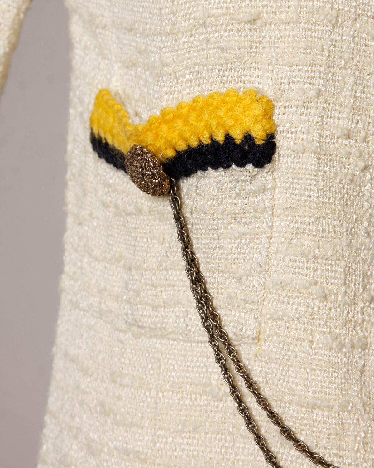 B. Altman Vintage 1960s 60s Military-Inspired Wool + Silk Boucle Shift Dress 1