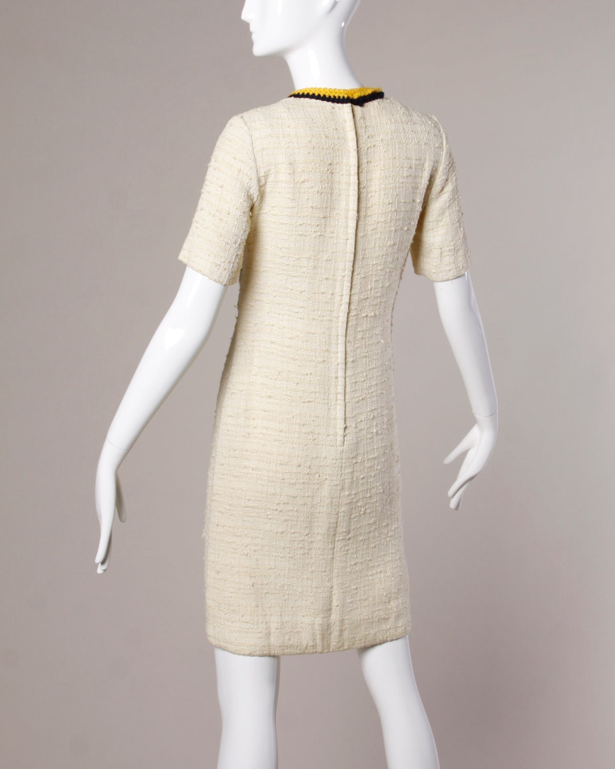 B. Altman Vintage 1960s 60s Military-Inspired Wool + Silk Boucle Shift Dress 2