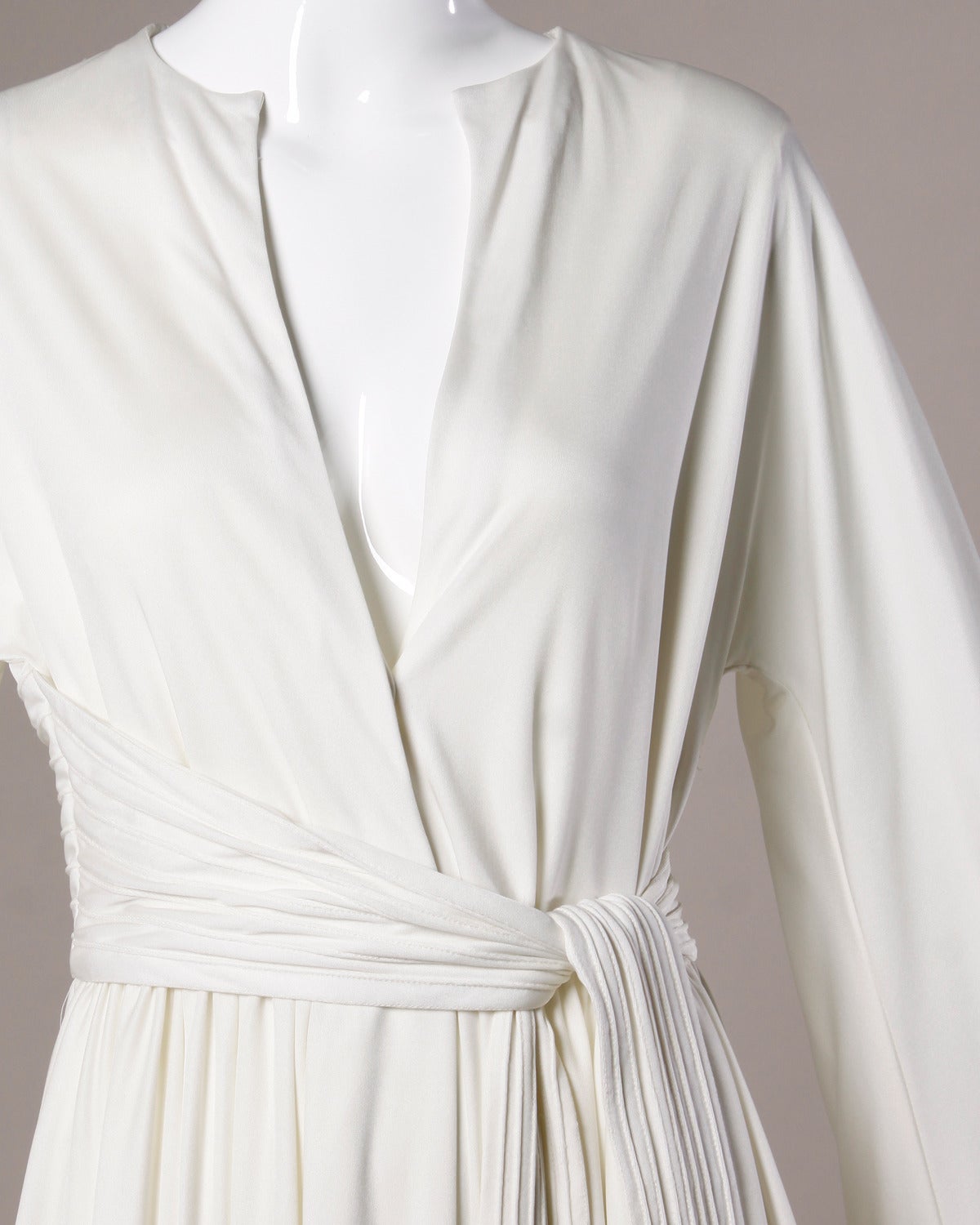 Gray Donald Brooks Vintage 1970s White Draped Midi Dress