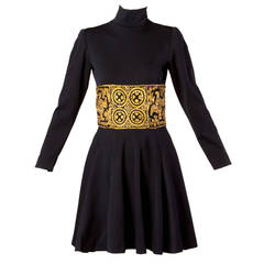 Bob Mackie Vintage 1990s Black + Gold Beaded Wool Knit Dress