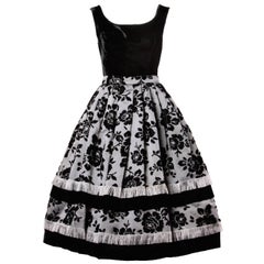Vintage 1950s French Couture Flocked Silk Velvet Top + Skirt Ensemble