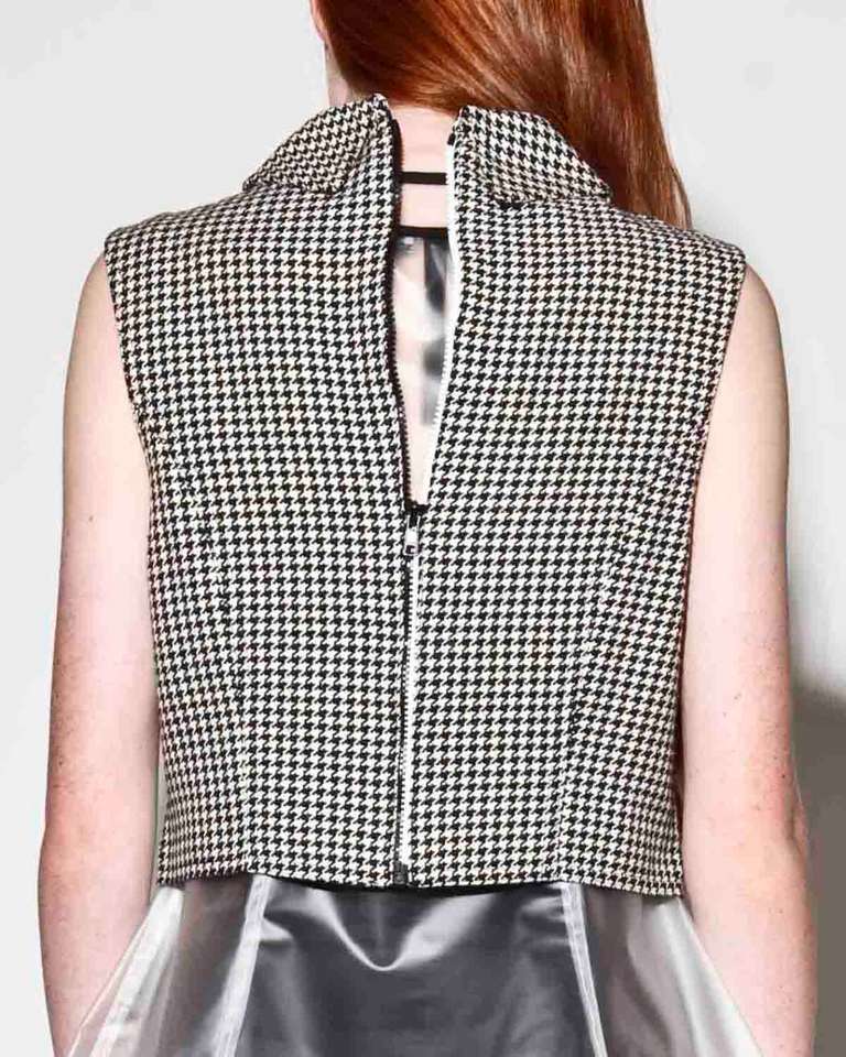 Gray Gianni Versace Vintage 1990s 90s Black + White Houndstooth Sporty Vest Jacket