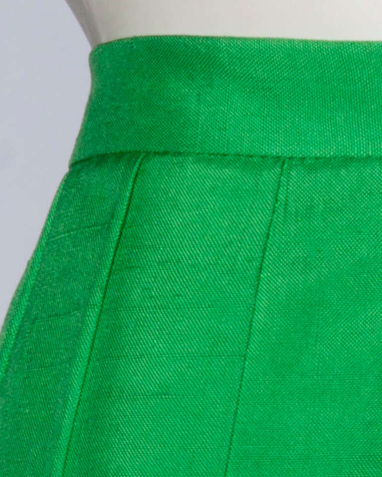 Vert Amen Wardy - Jupe plissée vintage en soie brute vert Kelly en vente