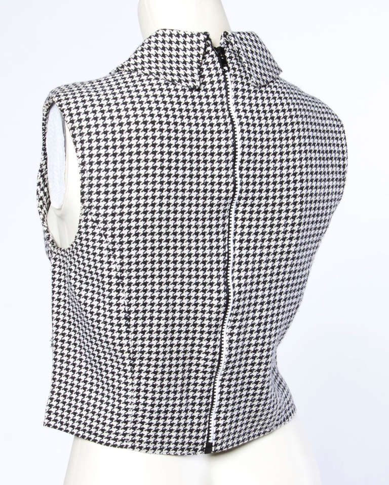 Gianni Versace Vintage 1990s 90s Black + White Houndstooth Sporty Vest Jacket 5