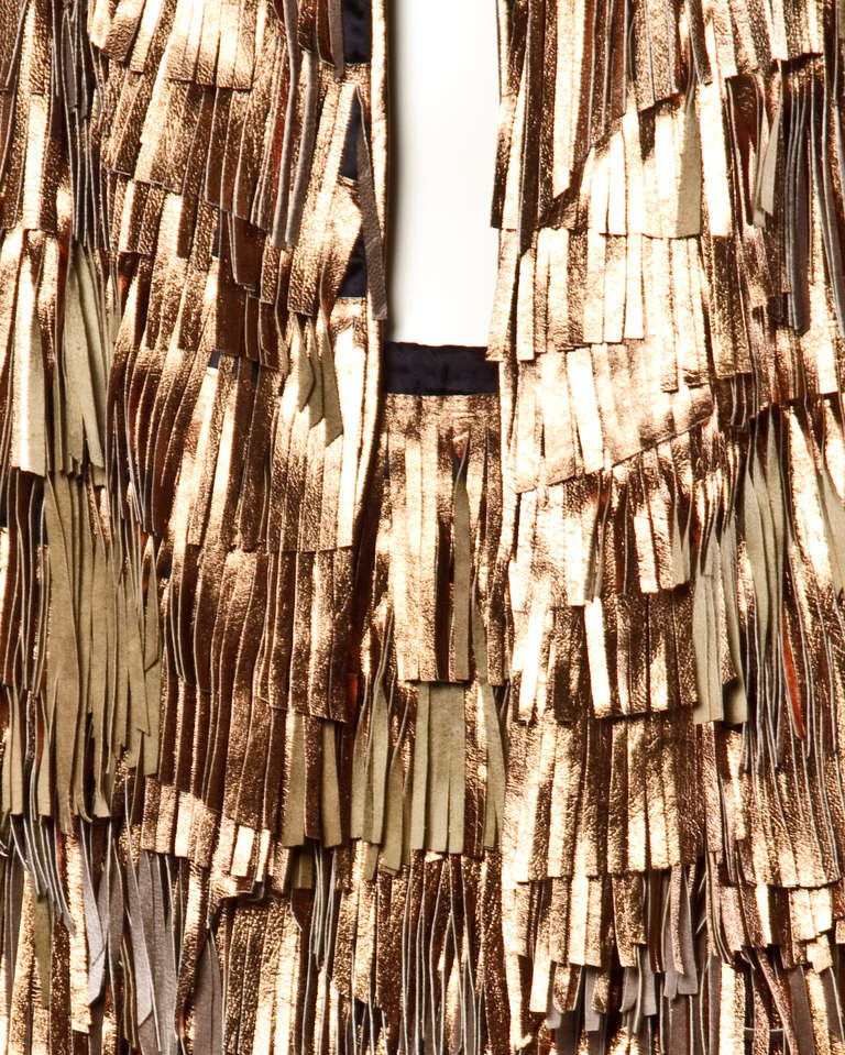 Vintage 1980s 80s Metallic Rose Gold Leather Fringe 2-Piece Jacket + Skirt Set 1