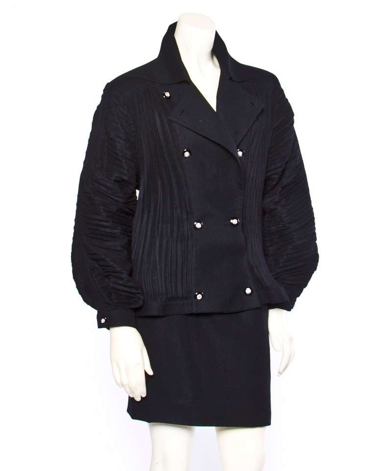 Bernard Perris Vintage 1990s 90s Black Wool Avant Garde Jacket Skirt 2-Pc Set 2