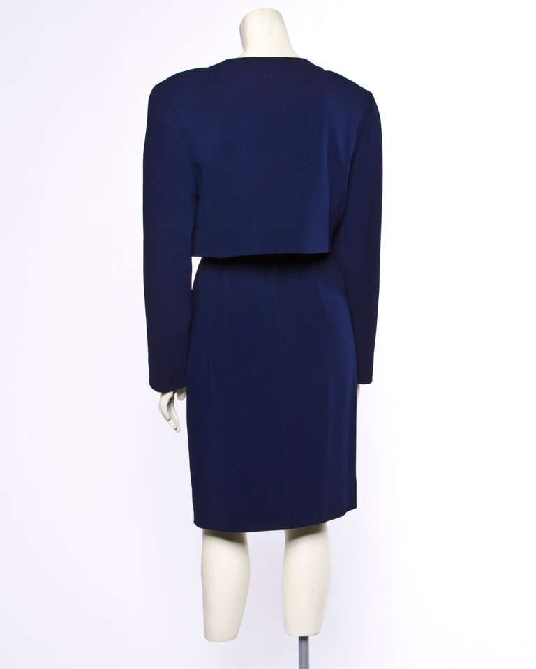 Valentino Vintage Navy Blue + Pink Cropped Jacket & Skirt Suit 2-Piece Set 2