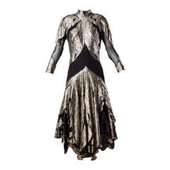 Saks Fifth Avenue Vintage 1980s 80s Metallic Rhinestone "Feather" Dress