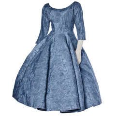 Vintage 1950s 50s Blue Gray Embroidered Tulle Party Formal Cocktail Dress