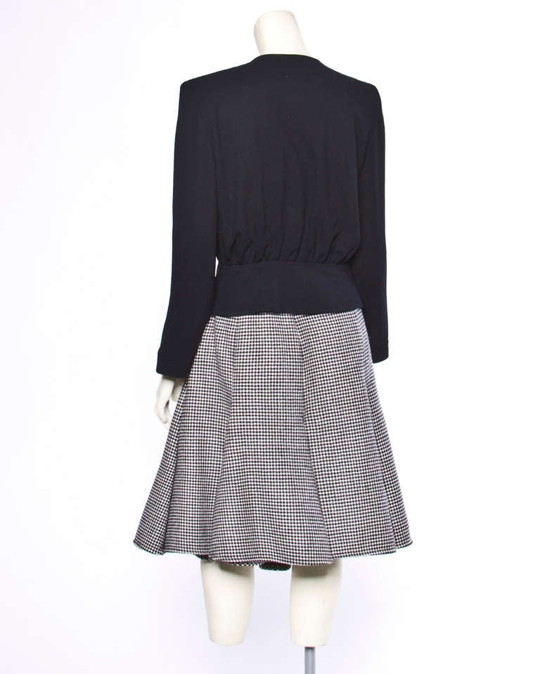 Women's Valentino Vintage Houndstooth Cashmere Wool 2-Piece Set Skirt + Jacket Suit