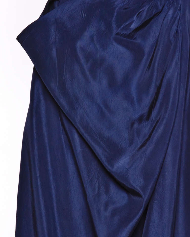 Women's Vintage 1950s 50s Midnight Blue Asymmetric Draped Silk Party Cocktail Dress