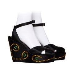 Incredible David Evins Vintage 1940s Rhinestone Silk Satin Platform Shoes 8A 37