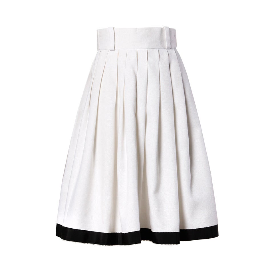 Anne Fogarty Vintage Black + White Linen Pleated Skirt