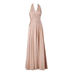 Rizkallah for Don Friese Vintage 1970s Nude Silk Jersey Halter Gown