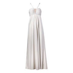 Lilli Diamond Retro 1970s Pale Gray Beaded Empire Maxi Dress