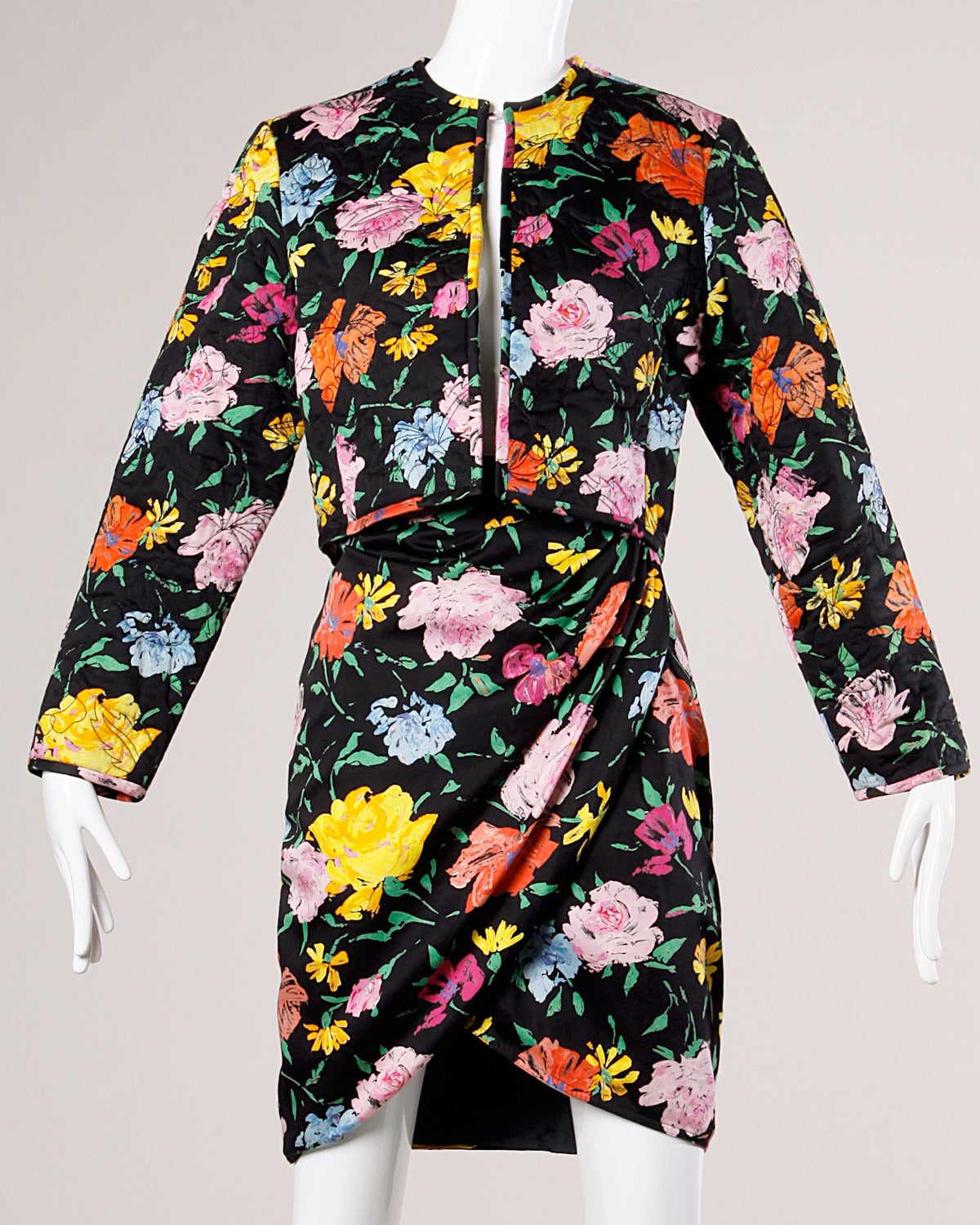 Emanuel Ungaro Vintage Floral Print Quilted Jacket + Skirt Suit Ensemble 2