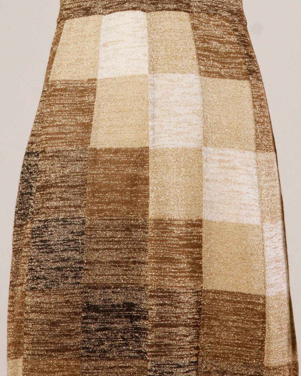Brown Ian by Shayne Vintage 1970s Checkered Metallic Knit Maxi Dress