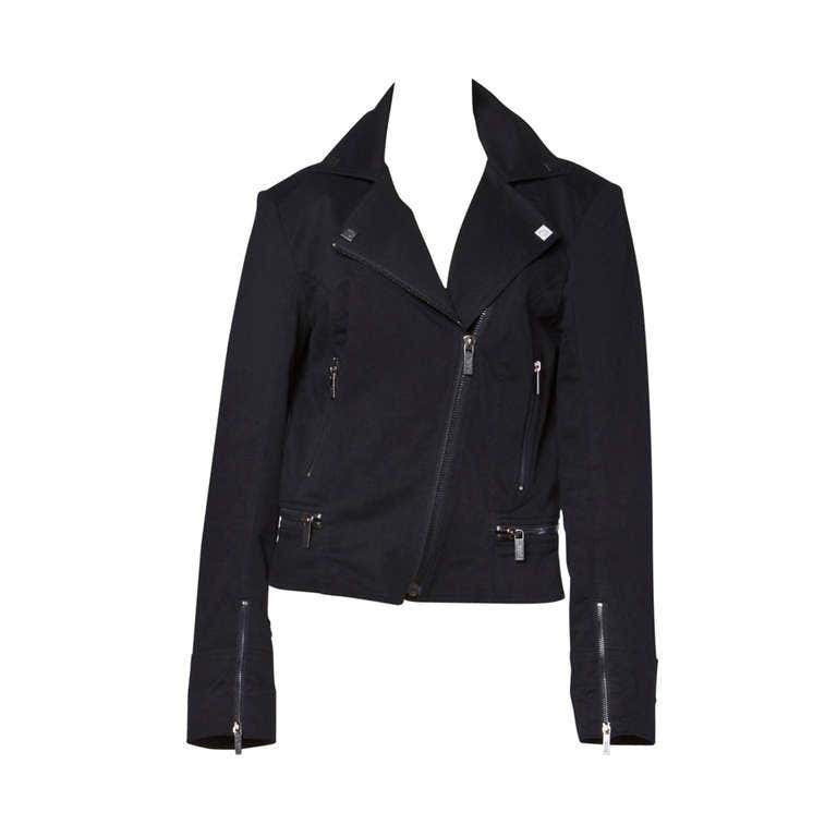 Karl Lagerfeld Black Motorcycle Jacket with "Karl" Zipper Pulls and