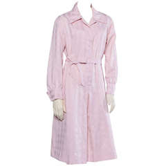 Lanvin Vintage 1970s 70s Pale Pink Shirt Dress with Logo Buttons